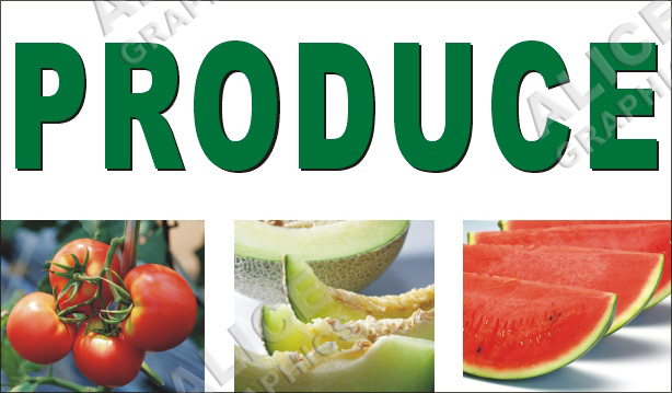 36inX60in Produce(Tomato, Cantaloupe, and Watermelon) Vinyl Banner Sign