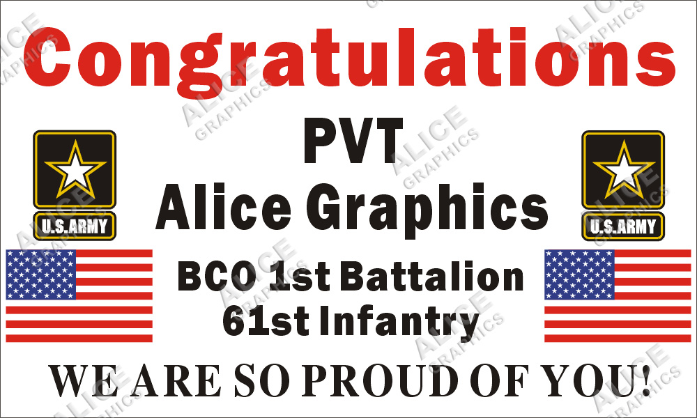 36inX60in Custom Personalized US (U.S.) Army Soldier Congratulations Basic Military Training Boot Camp Graduation Vinyl Banner Sign