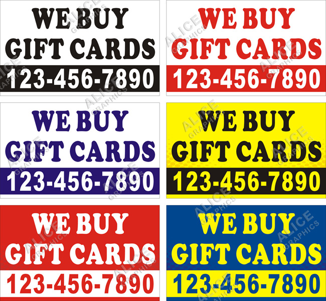 36inX60in Custom Printed WE BUY GIFT CARDS Vinyl Banner Sign with Your Phone Number