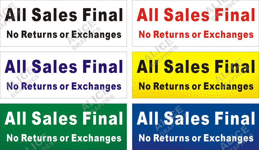 22inX60in All Sales Final No Returns or Exchanges Vinyl Banner Sign