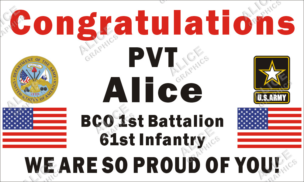 36inX60in Custom Personalized Congratulations US (U.S.) Army Soldier Basic Military Training Boot Camp Graduation Vinyl Banner Sign (Emblem and Logo)