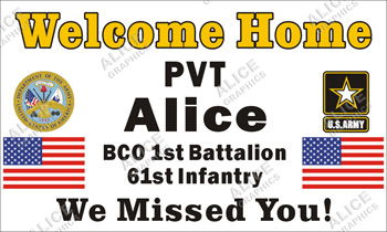 36inX60in Custom Personalized Welcome Home US (U.S.) Army Soldier Vinyl Banner Sign (Emblem and Logo)
