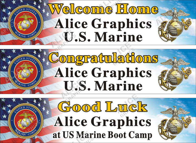 22inX96in Custom Personalized US Marine Corps Welcome Home, Congratulations US Marine Boot Camp Graduation, or Good Luck at Marine Boot Camp Party Vinyl Banner Sign #1