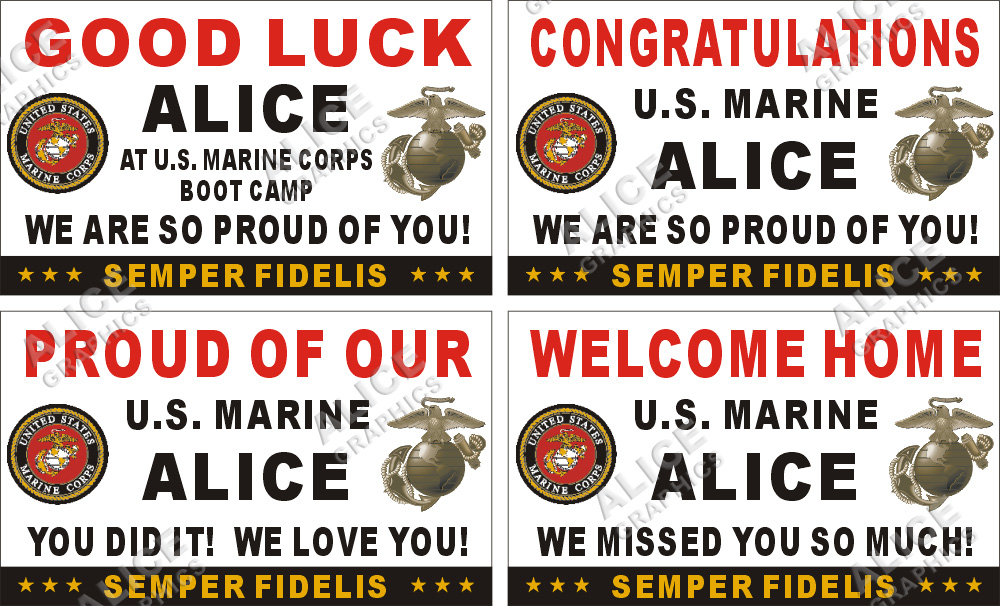 36inX60in Custom Personalized US Marine Corps Vinyl Banner Sign - Congratulations Boot Camp Graduation, Welcome Home, or Going Away Goodbye Farewell Deployment Party (Good Luck at US Marine Corps Boot Camp)