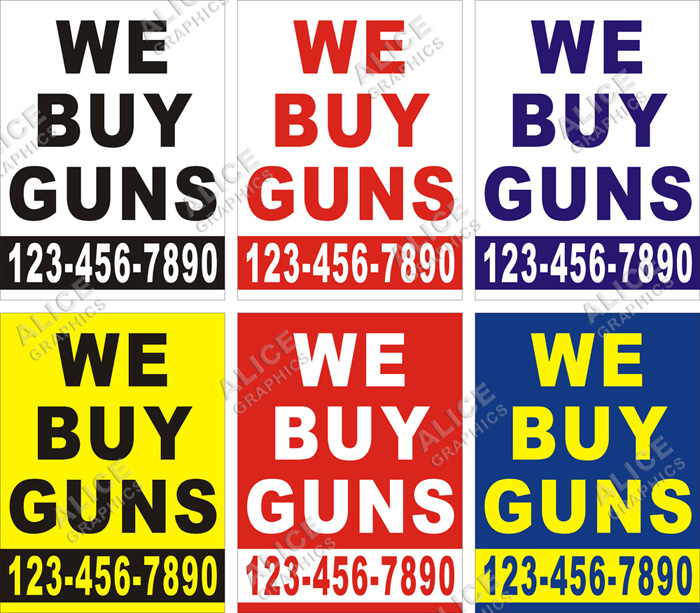 36inX48in WE BUY GUNS Vinyl Banner Sign with Your Phone Number
