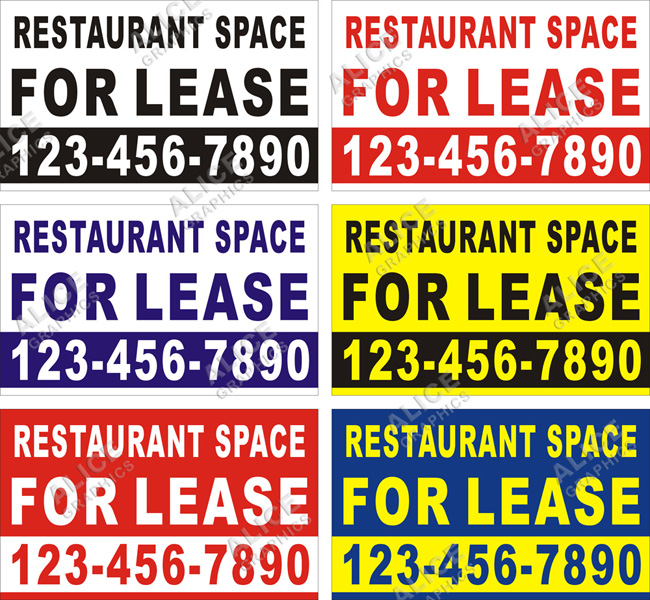 36inX60in Custom Printed RESTAURANT SPACE FOR LEASE Vinyl Banner Sign with Your Phone Number