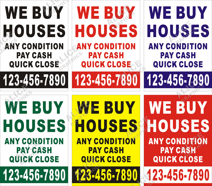 36inX48in Custom Printed WE BUY HOUSES Vinyl Banner Sign with Your Phone Number