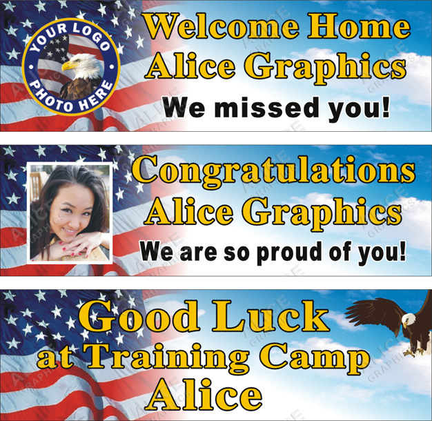 22inX72in Custom Personalized US Air Force, Army, Navy, Marine Corps, Space Force, Coast Guard Welcome Home Banner, Basic Military Training BMT Graduation, or Good Luck at Training Camp Goodbye Farewell Party Vinyl Banner Sign