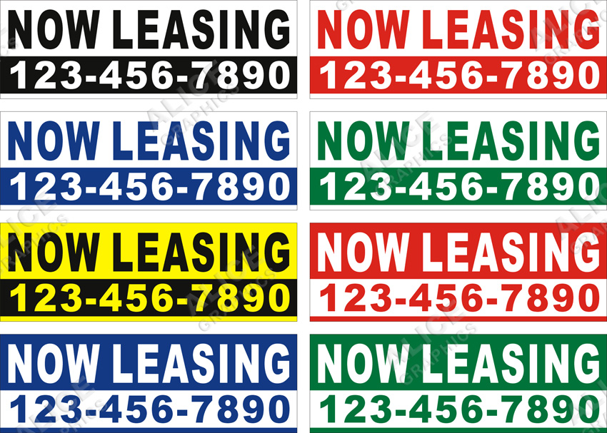 22inX66in Custom Printed NOW LEASING Vinyl Banner Sign with Your Phone Number