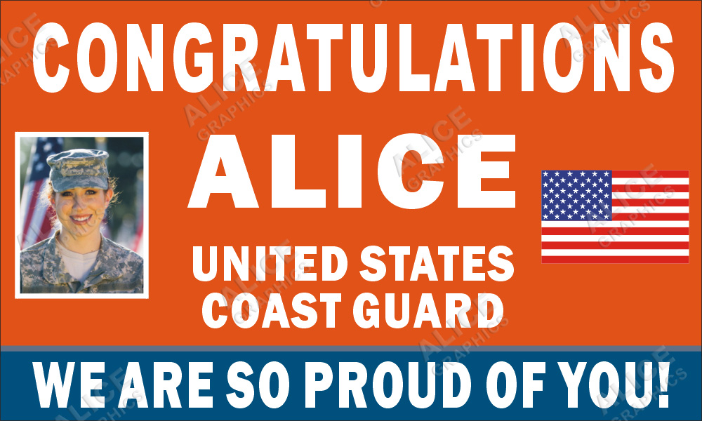 36inX60in Custom Personalized Congratulations US Coast Guard Boot Camp Graduation Vinyl Banner Sign