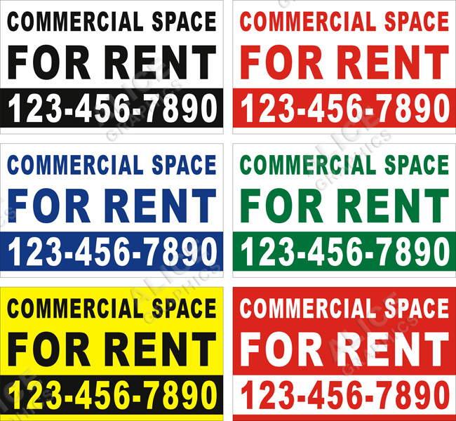 36inX60in Custom Printed COMMERCIAL SPACE FOR RENT Vinyl Banner Sign with Your Phone Number
