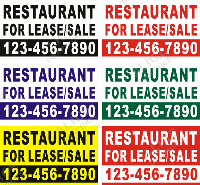 36inX60in Custom Printed RESTAURANT FOR LEASE or SALE Vinyl Banner Sign with Your Phone Number