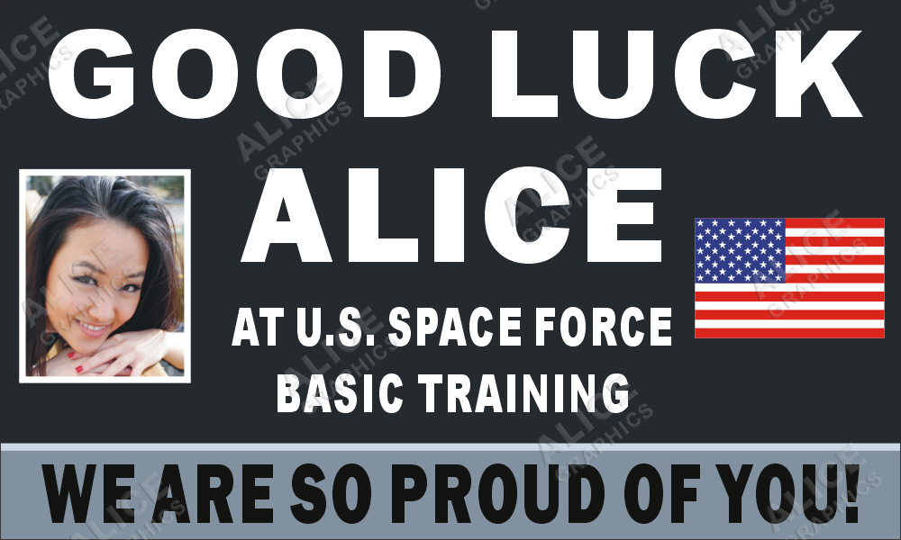 36inX60in Custom Personalized US Space Force Going Away Goodbye Farewell Deployment Party Vinyl Banner Sign - Good Luck At US Space Force Basic Training