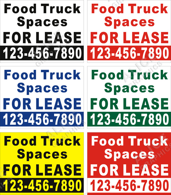 36inX48in Custom Printed Food Truck Spaces FOR LEASE Vinyl Banner Sign with Your Phone Number