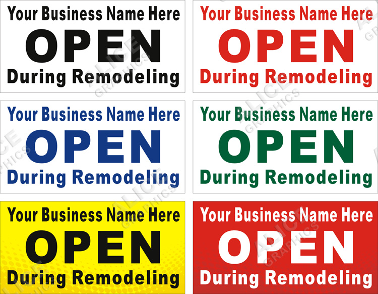 22inX44in Custom Printed OPEN During Remodeling Vinyl Banner Sign with Your Business Name