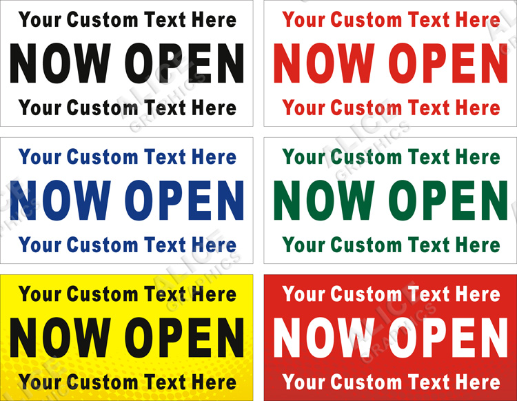 22inX44in Custom Printed NOW OPEN Vinyl Banner Sign - Add Your Custom Text