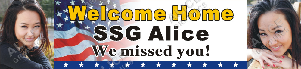 22inX96in Custom Personalized US Military (Army, Navy, Marine Corps, Air Force, Space Force, Coast Guard) Welcome Home Party Vinyl Banner Sign with Your Photos