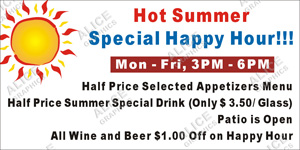 36inX72in Hot Summer Special Happy Hour!!! Vinyl Banner Sign