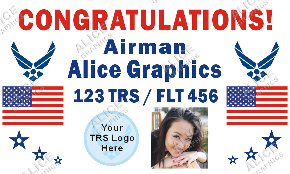 36inX60in Custom Personalized Congratulations ( Welcome Home ) Airman US ( U.S. ) Air Force Basic Military Training ( BMT ) Graduation Vinyl Banner Sign with Your Photo and TRS Logo