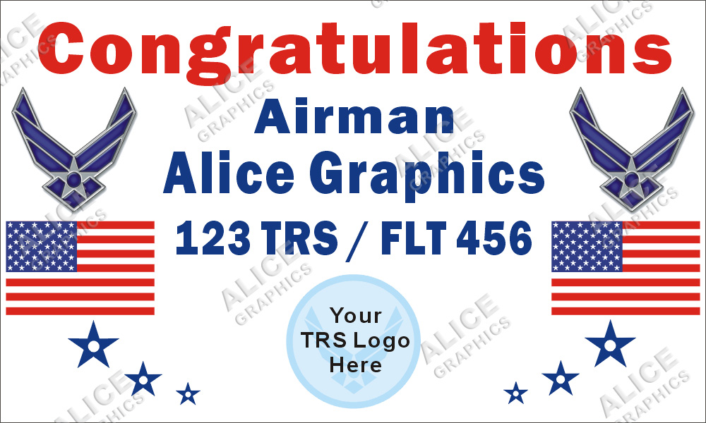 36inX60in Custom Personalized Congratulations Airman US ( U.S. ) Air Force Basic Military Training ( BMT ) Graduation Vinyl Banner Sign with Your TRS Logo