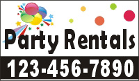 36inX60in Custom Printed Party Rentals Vinyl Banner Sign with Your Phone Number