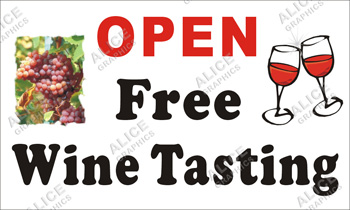 36inX60in Winery OPEN Free Wine Tasting Vinyl Banner Sign