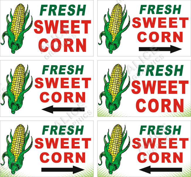 36inX60in FRESH SWEET CORN Vinyl Banner Sign (With Direction Pointing Arrow)