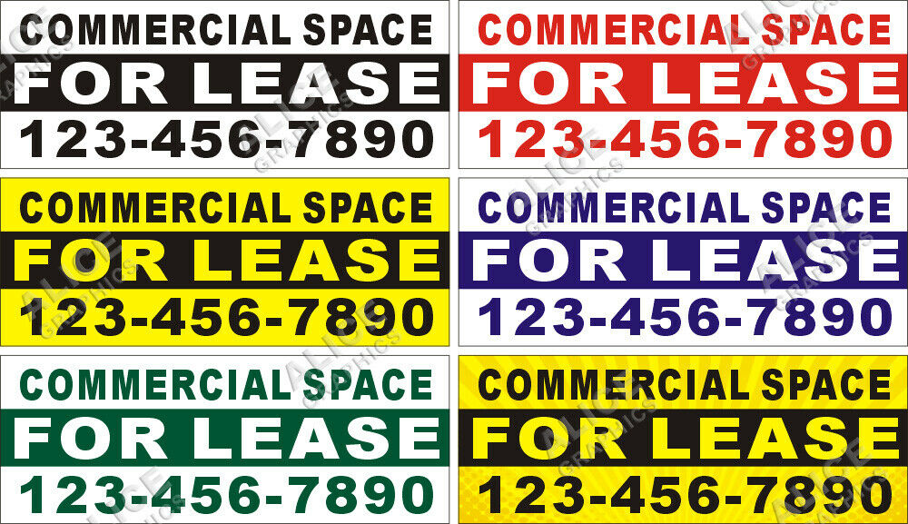 36inX96in Custom Printed COMMERCIAL SPACE FOR LEASE Vinyl Banner Sign with Your Phone Number