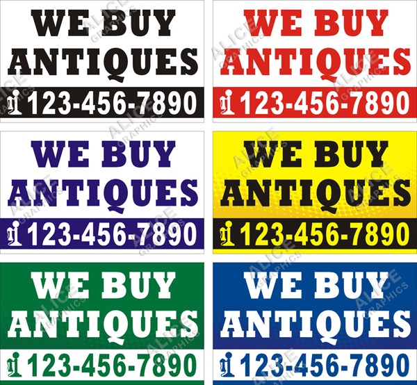 3ftX5ft (or 28inX46in) Custom Printed WE BUY ANTIQUES Banner Sign with Your Phone Number