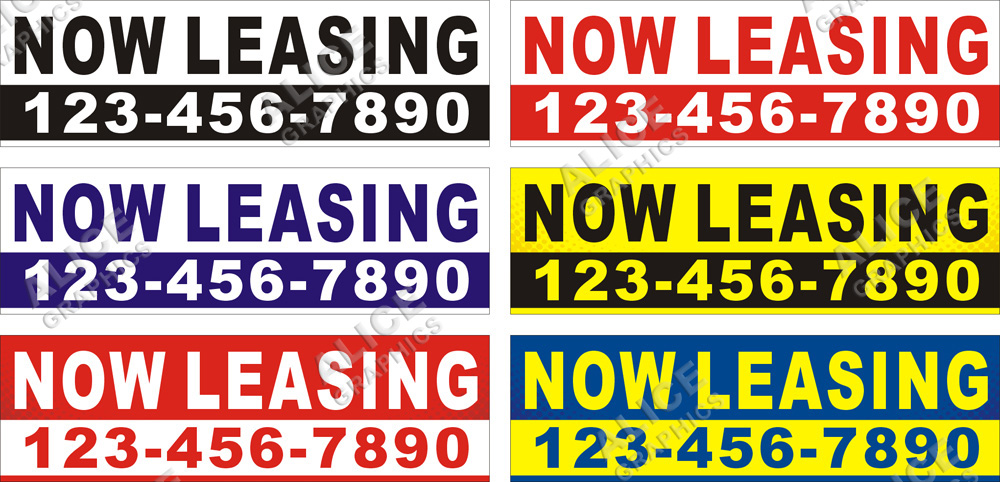 3ftX10ft (28inX94in, or 22inX74in) Custom Printed NOW LEASING Vinyl Banner Sign with Your Phone Number