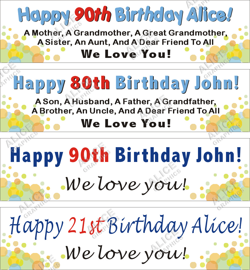 22inX88in Custom Personalized Happy (1st, 14th, 16th, 18th, 20th, 30th, 40th, 50th, 60th, 70th, 80th, 90th, 100th) Birthday Party Vinyl Banner Sign