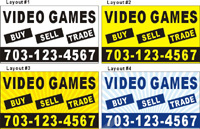 36inX60in Custom Printed VIDEO GAMES BUY SELL TRADE Vinyl Banner Sign with Your Phone Number