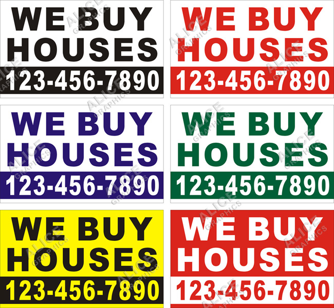 36inX60in Custom Printed WE BUY HOUSES Vinyl Banner Sign with Your Phone Number