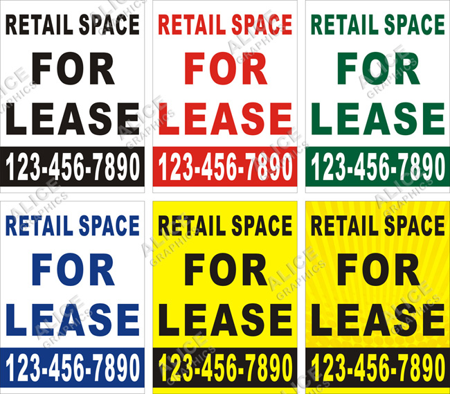 36inX48in Custom Printed RETAIL SPACE FOR LEASE Vinyl Banner Sign with Your Phone Number