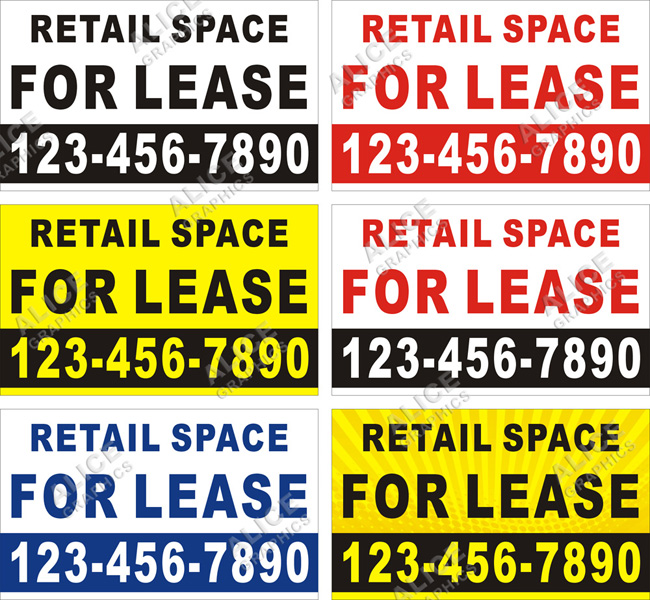 36inX60in Custom Printed RETAIL SPACE FOR LEASE Vinyl Banner Sign with Your Phone Number