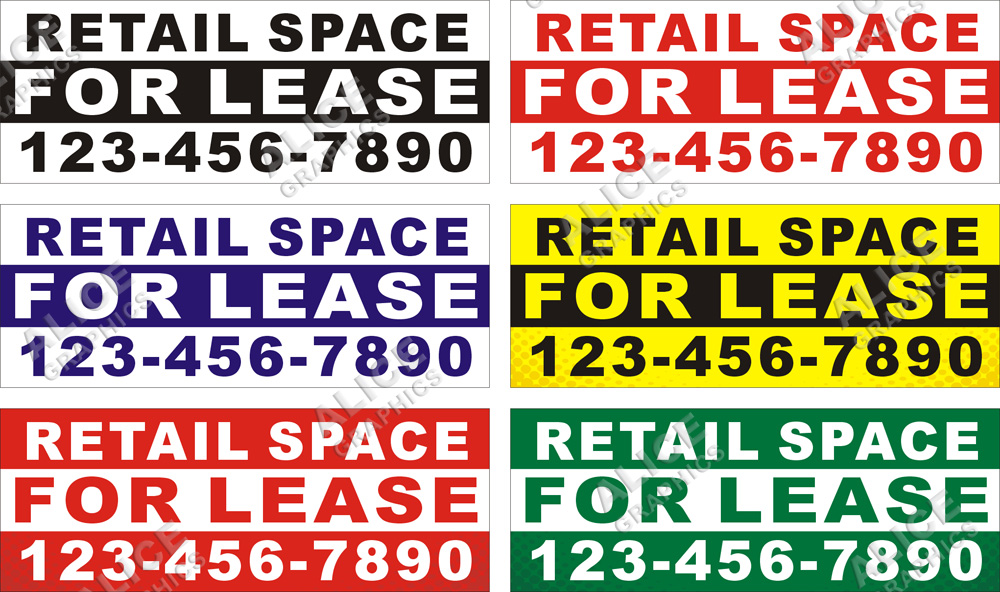 36inX96in Custom Printed RETAIL SPACE FOR LEASE Vinyl Banner Sign with Your Phone Number