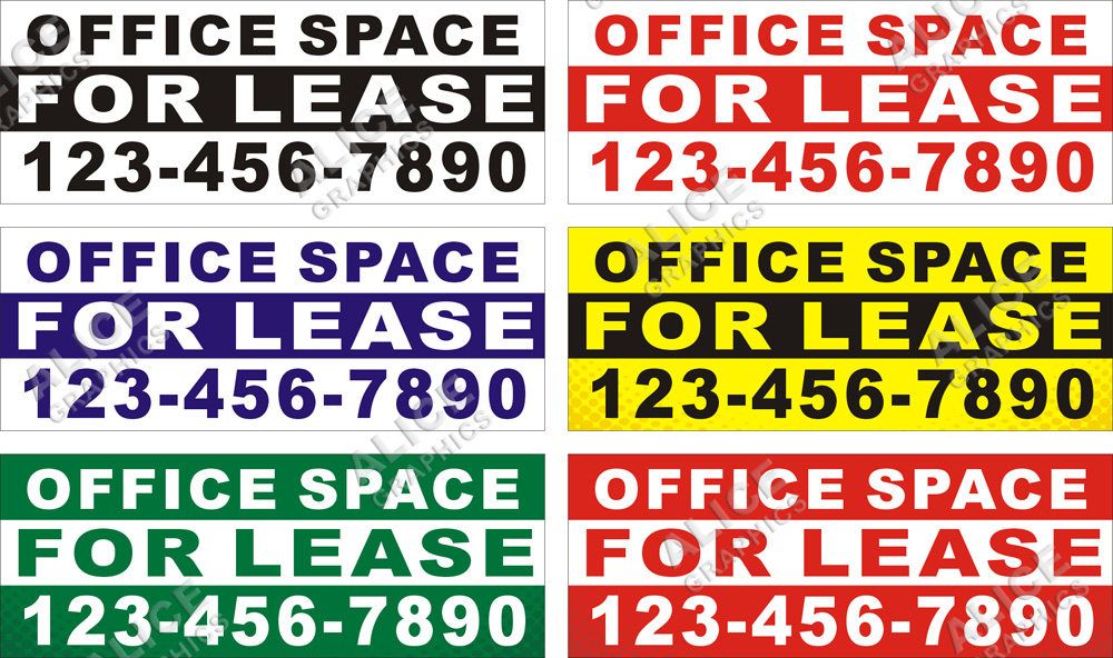 36inX96in Custom Printed OFFICE SPACE FOR LEASE Vinyl Banner Sign with Your Phone Number
