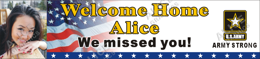 22inX96in Custom Personalized U.S. (US) Army Soldier Welcome Home Banner Sign with Your Photo (Army Strong Logo BG)
