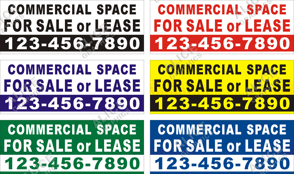 36inX96in Custom Printed COMMERCIAL SPACE FOR SALE or LEASE Vinyl Banner Sign with Your Phone Number