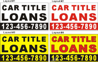 36inX60in Custom Printed CAR TITLE LOANS Vinyl Banner Sign with Your Phone Number
