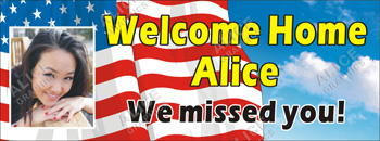 22inX60in (28inX76in, or 36inX98in) Custom Personalized Military, Army, Navy, Marine Corps, Air Force, Space Force, Coast Guard Welcome Home Party Banner Sign with Your Photo