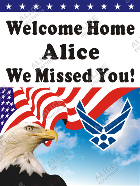 36inX48in Custom Personalized US (U.S.) Air Force Airman Welcome Home Party Vinyl Banner Sign (Eagle & US Flag BG)