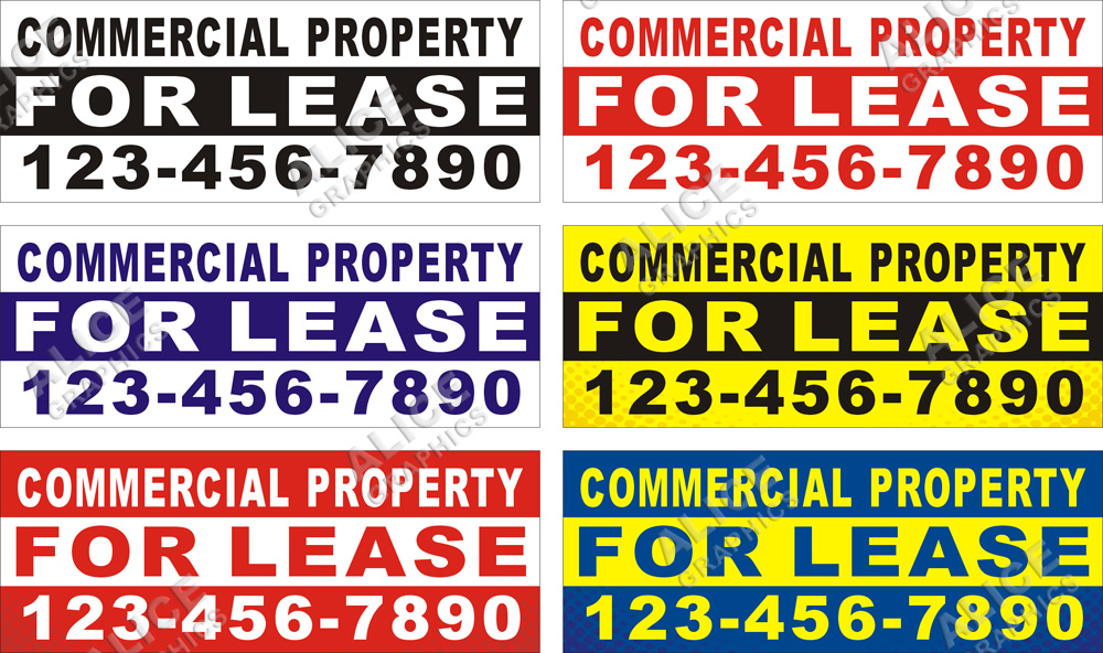 36inX96in Custom Printed COMMERCIAL PROPERTY FOR LEASE Vinyl Banner Sign with Your Phone Number