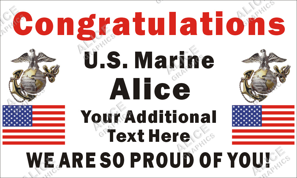 3ftX5ft (or 28inX46in) Custom Personalized Congratulations US ( U.S. ) Marine Corps Basic Military Training Boot Camp Graduation Vinyl Banner Sign