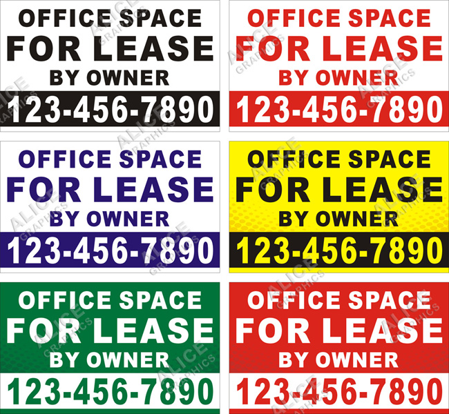 36inX60in Custom Printed OFFICE SPACE FOR LEASE BY OWNER Vinyl Banner Sign with Your Phone Number