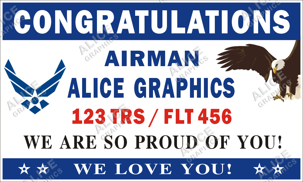 3ftX5ft (or 28inX46in) Custom Personalized Congratulations (Welcome Home) Airman U.S. (US) Air Force Basic Military Training (BMT) Graduation Vinyl Banner Sign
