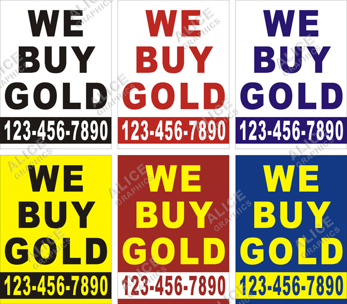 36inX48in Custom Printed WE BUY GOLD Vinyl Banner Sign with Your Phone Number