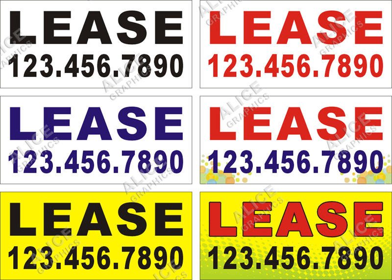 22inX48in (28inX61in, or 36inX78in) Custom Printed (For) LEASE Vinyl Banner Sign with Your Phone Number
