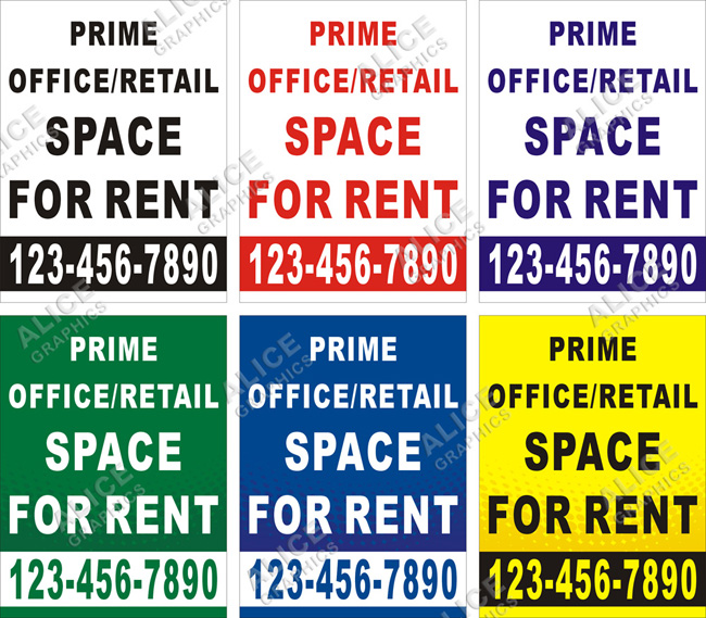 36inX48in Custom Printed PRIME OFFICE/RETAIL SPACE FOR RENT Vinyl Banner Sign with Your Phone Number (Vertical)