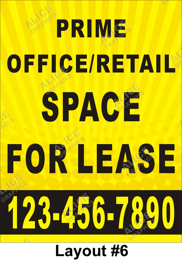 Design #6 Alice Graphics 36 X 96 Custom Printed Office Space for Lease Banner Sign with Your Phone Number